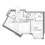 Планировка 2-комнатной квартиры, 49,9 м2