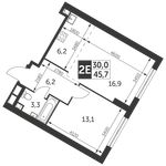 Планировка 2-комнатной квартиры, 45,7 м2