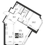 Планировка 2-комнатной квартиры, 60,7 м2