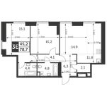 Планировка 3-комнатной квартиры, 78,7 м2