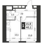 Планировка 1-комнатной квартиры, 40,1 м2