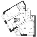 Планировка 3-комнатной квартиры, 75,7 м2