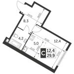 Планировка 1-комнатной квартиры, 29,9 м2
