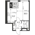 Планировка квартиры студии, 34,3 м2