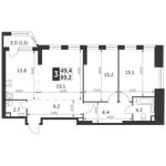 Планировка 3-комнатной квартиры, 89,2 м2
