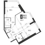 Планировка 2-комнатной квартиры, 74,6 м2
