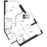 Планировка 2-комнатной квартиры, 74,6 м2