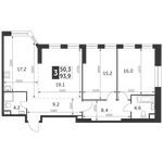 Планировка 3-комнатной квартиры, 93,9 м2