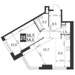 Планировка 2-комнатной квартиры, 54,1 м2