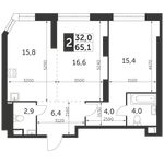 Планировка 2-комнатной квартиры, 65,1 м2