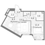 Планировка 2-комнатной квартиры, 48,8 м2