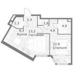 Планировка 2-комнатной квартиры, 49,9 м2