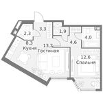 Планировка 2-комнатной квартиры, 50,2 м2