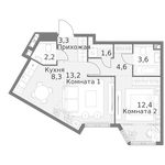 Планировка 2-комнатной квартиры, 49,2 м2