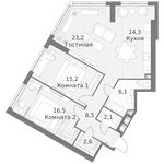 Планировка 3-комнатной квартиры, 88,5 м2