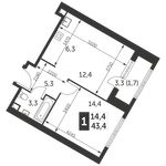 Планировка 1-комнатной квартиры, 43,4 м2