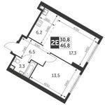 Планировка 2-комнатной квартиры, 46,8 м2