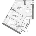 Планировка 3-комнатной квартиры, 84,1 м2