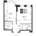 Планировка 1-комнатной квартиры, 48,2 м2