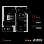 Планировка 1-комнатной квартиры, 36,7 м2