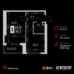 Планировка 1-комнатной квартиры, 36,7 м2