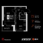 Планировка 1-комнатной квартиры, 36,7 м2