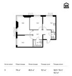 Планировка 3-комнатной квартиры, 74 м2