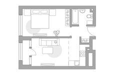 Планировка 2-комнатной квартиры, 36 м2
