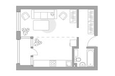 Планировка квартиры студии, 37,7 м2