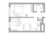 Планировка 2-комнатной квартиры, 38,4 м2