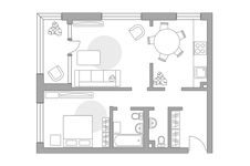 Планировка 2-комнатной квартиры, 58,5 м2