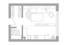 Планировка квартиры студии, 37,1 м2