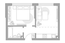 Планировка 2-комнатной квартиры, 32,6 м2