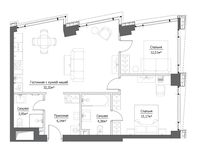 Планировка 3-комнатной квартиры, 74,47 м2