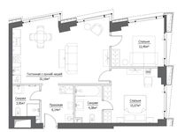 Планировка 3-комнатной квартиры, 74,16 м2