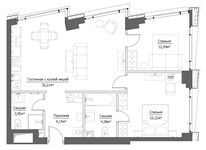 Планировка 3-комнатной квартиры, 74,29 м2