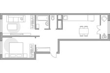 Планировка 2-комнатной квартиры, 56,47 м2