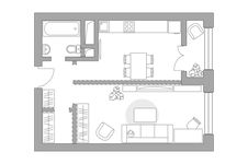 Планировка 1-комнатной квартиры, 39,49 м2