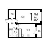 Планировка 1-комнатной квартиры, 38,65 м2