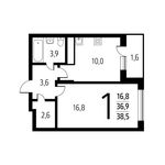 Планировка 1-комнатной квартиры, 38,45 м2