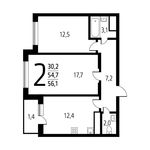 Планировка 2-комнатной квартиры, 56,09 м2