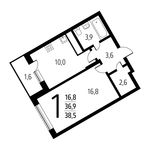 Планировка 1-комнатной квартиры, 38,45 м2