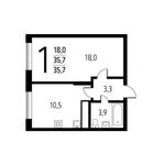 Планировка 1-комнатной квартиры, 35,66 м2