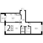 Планировка 2-комнатной квартиры, 56,59 м2