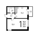 Планировка 1-комнатной квартиры, 37,42 м2