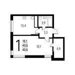 Планировка 1-комнатной квартиры, 40,58 м2