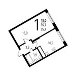 Планировка 1-комнатной квартиры, 35,66 м2