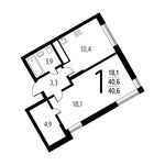 Планировка 1-комнатной квартиры, 40,58 м2