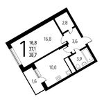 Планировка 1-комнатной квартиры, 38,65 м2