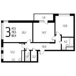 Планировка 3-комнатной квартиры, 80,41 м2